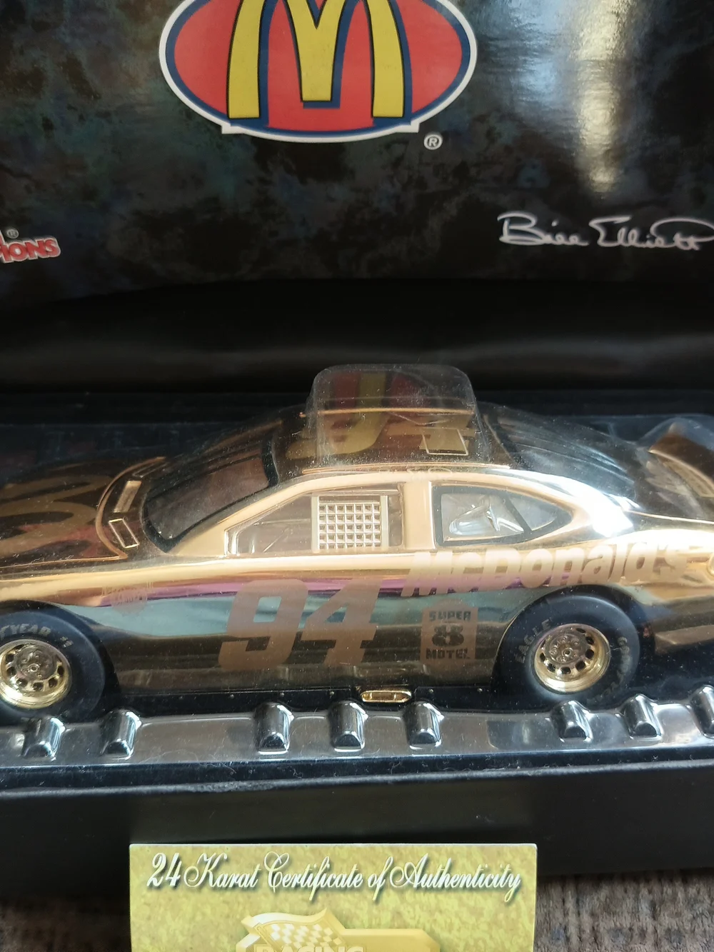 McDonald's Gold Racing Champions 24K Gold Die-Cast Car With Box 1/24 Scale